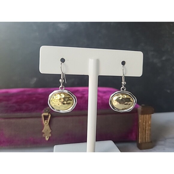 Two Toned Dangling Pierced Earrings Vintage - Picture 1 of 10